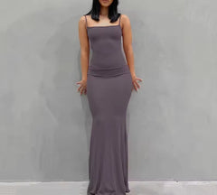 Summer Dresses For Women Sexy Spaghetti Strap Black Long Prom Dress Sleeveless Solid Skinny Trumpet Maxi Vestidos
