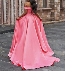 Pink Off-the-Shoulder Long Prom Dress with Split