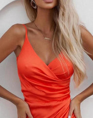 Orange Spaghetti-Straps Sleeveless Mermaid Prom Dress with Split
