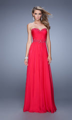 La Femme Sheer-Back Ruched Chiffon Prom Dress 20669