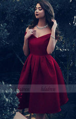 V-neck Satin Knee Length Bridesmaid Dresses Off-the-shoulder Party Dress