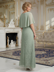 Sheath Flutter Sleeves Lace Floor-length Dress Dusty Sage