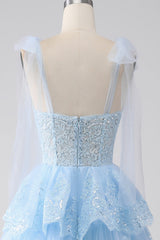 Spaghetti Straps Dark Blue Tiered Sequined Prom Dress with Appliques Sexy