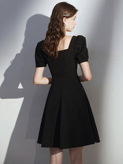 Simple satin black short prom dress, black homecoming dress
