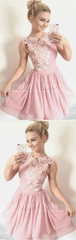 A-Line Crew Above-Knee Blush Organza Homecoming Dress with Appliques