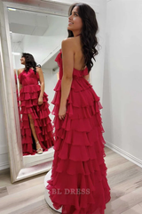 A-line Halter Keyhole Ruffle Tiered formal dresses Bridesmaid Dresses evening gown Prom Dress