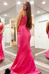 Light Blue 3D Floral Lace V-Neck Backless Trumpet Prom Dress