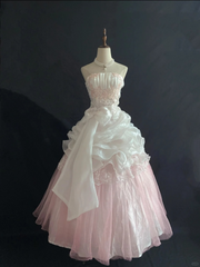 Light Pink Strapless A-Line Chiffon Evening Gowns Sweet 16 Birthday Ball Gowns, HZ0319
