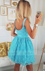Short Blue Lace Homecoming Dress Party Dress