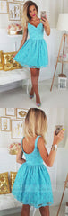 Short Blue Lace Homecoming Dress Party Dress