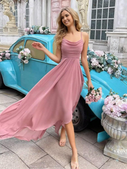 A-line Spaghetti Straps Chiffon Slit formal dresses Bridesmaid Dresses evening gown Prom Dress