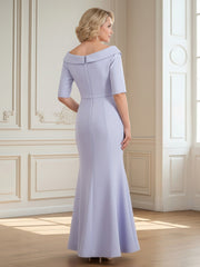 Folded Off-Shoulder Mermaid Gown with Elbow Sleeves Lavender