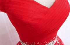 Beautiful Red Tulle Off Shoulder Long Formal Gown , Red Sweet 16 Dresses