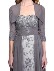 A-Line Mother of the Bride Dress Wrap Included Strapless Floor Length Chiffon Beaded Lace Sleeveless yes with Ruched Beading Appliques