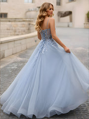 A-Line Sweetheart Sheer Corset Applique Tulle Dress Mist
