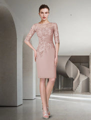 Two Piece Sheath / Column Mother of the Bride Dress Fall Wedding Guest Church Plus Size Elegant Jewel Neck Knee Length Chiffon Lace Half Sleeve Wrap Included Jacket Dresses