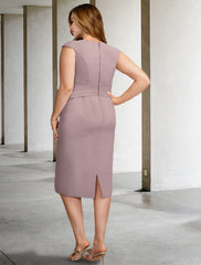 Two Piece A-Line Mother of the Bride Dresses Plus Size Hide Belly Curve Elegant Dress Formal Knee Length Short Sleeve Jewel Neck Chiffon