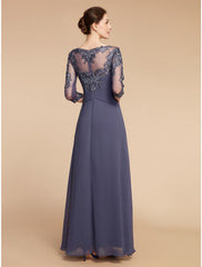 Sheath / Column Mother of the Bride Dress Wedding Guest Elegant Vintage Scoop Neck Ankle Length Chiffon Lace Half Sleeve