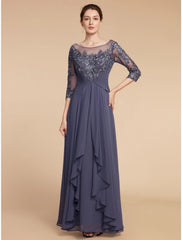 Sheath / Column Mother of the Bride Dress Wedding Guest Elegant Vintage Scoop Neck Ankle Length Chiffon Lace Half Sleeve