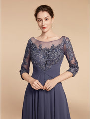 Sheath / Column Mother of the Bride Dress Wedding Guest Elegant Vintage Scoop Neck Ankle Length Chiffon Lace Half Sleeve