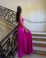 Pretty A line Spaghetti Straps Pink Satin Long Party Dresses Prom Dresses SD2705