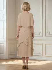 Tiered Skirt A-Line Midi Formal Dress Champagne