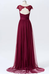 Burgundy Chiffon Cutout Back Bridesmaid Dress