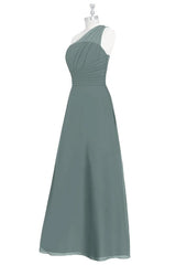 Dark Sage Green One-Shoulder A-line Long Bridesmaid Dress