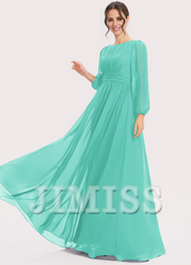 A-Line Halter Neck Floor Length Chiffon Bridesmaids Dress