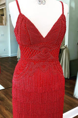 Sheath Lace-Up Tassel Red Homecoming Dress