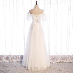 White Tulle Long Prom Dress A Line Simple Wedding Dress