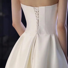 French Style Strapless Wedding Dress Satin White Long Prom Dress
