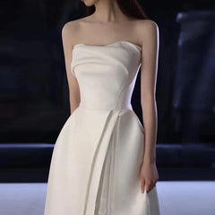 French Style Strapless Wedding Dress Satin White Long Prom Dress
