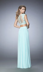La Femme Two-Piece Lace-Top Jersey Prom Dress 22110