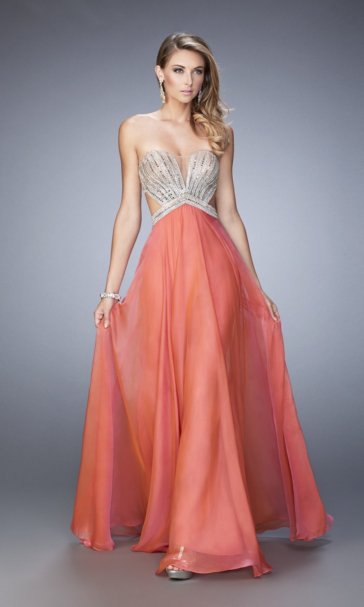 La Femme Open-Back Chiffon Prom Dress 22179