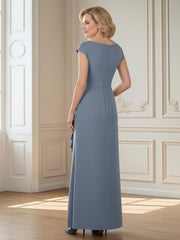 Boat Neck Cap Sleeve Gown with Waterfall Ruffles Dusty Blue