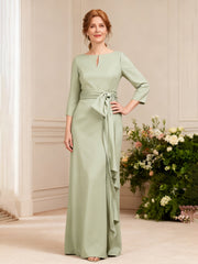 Tailored Full-Length Gown with Ruffled Sash Detail Dusty Sage