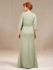 Tailored Full-Length Gown with Ruffled Sash Detail Dusty Sage