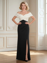 Off-Shoulder Color Block Formal Gown with Front Slit Black