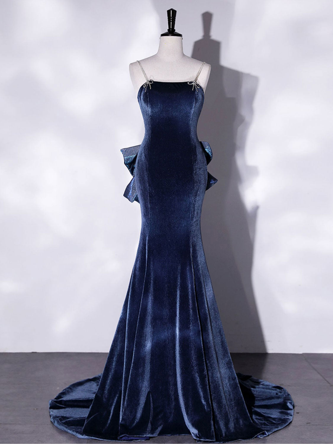 Unique Mermaid Velvet Long Prom Dresses, Velvet Formal Evening Dresses