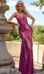 Backless Jovani Prom Dress with Iridescent Sequins