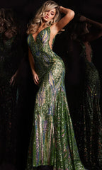 Backless Jovani Prom Dress with Iridescent Sequins