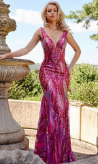 Backless Jovani Prom Dress with Iridescent Sequins