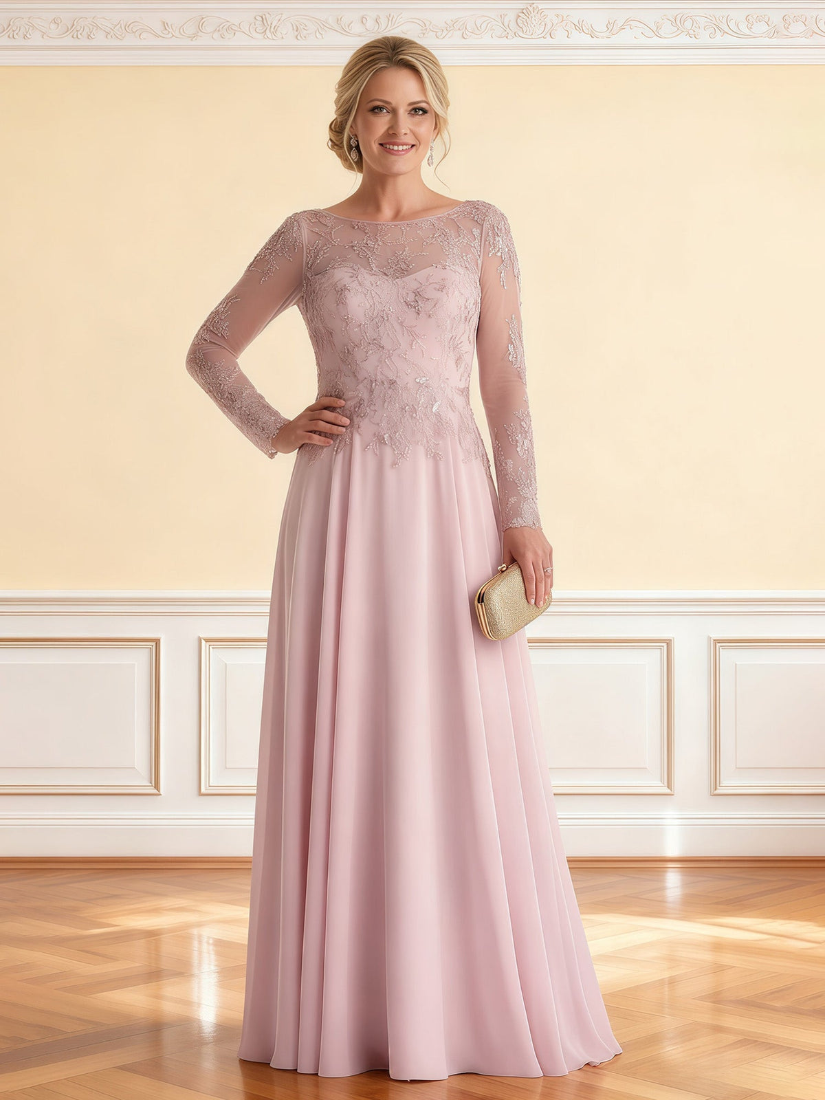 Delicate Lace Top Maxi Dress with Wide V-Back Detail Dusty Rose