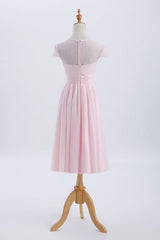 Prinses Pink Chiffon en Lace Short Sheeves Bruidsmeisje jurk