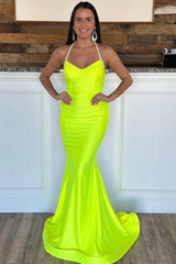 Gorgeous V-Neck Pleats Mermaid Backless Long Formal Prom Dress