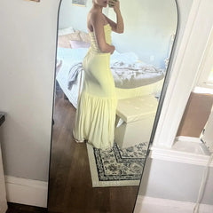 Mermaid Cute Strapless Chiffon Ruffles Yellow formal dresses Bridesmaid Dresses evening gown Prom Dress