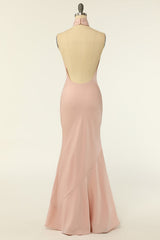 Blush Chiffon Cross-Front Backless Long Bridesmaid Dress