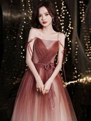 Simple burgundy tulle long prom dress, burgundy formal dress