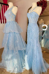 Red Halter Flower Straps Appliques Mermaid Long Prom Dress